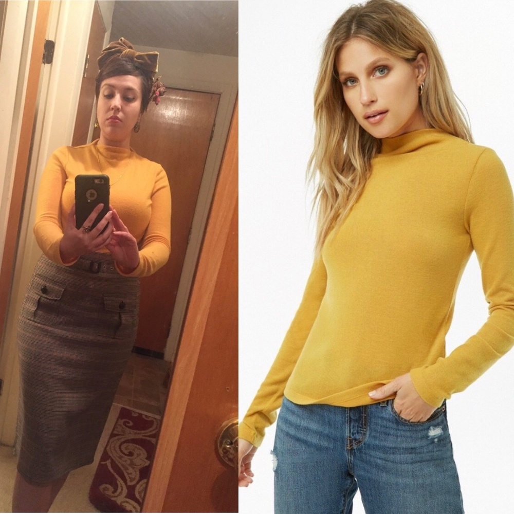 Retro Mustard MockNeck Turtleneck - Thanksgiving Outfit